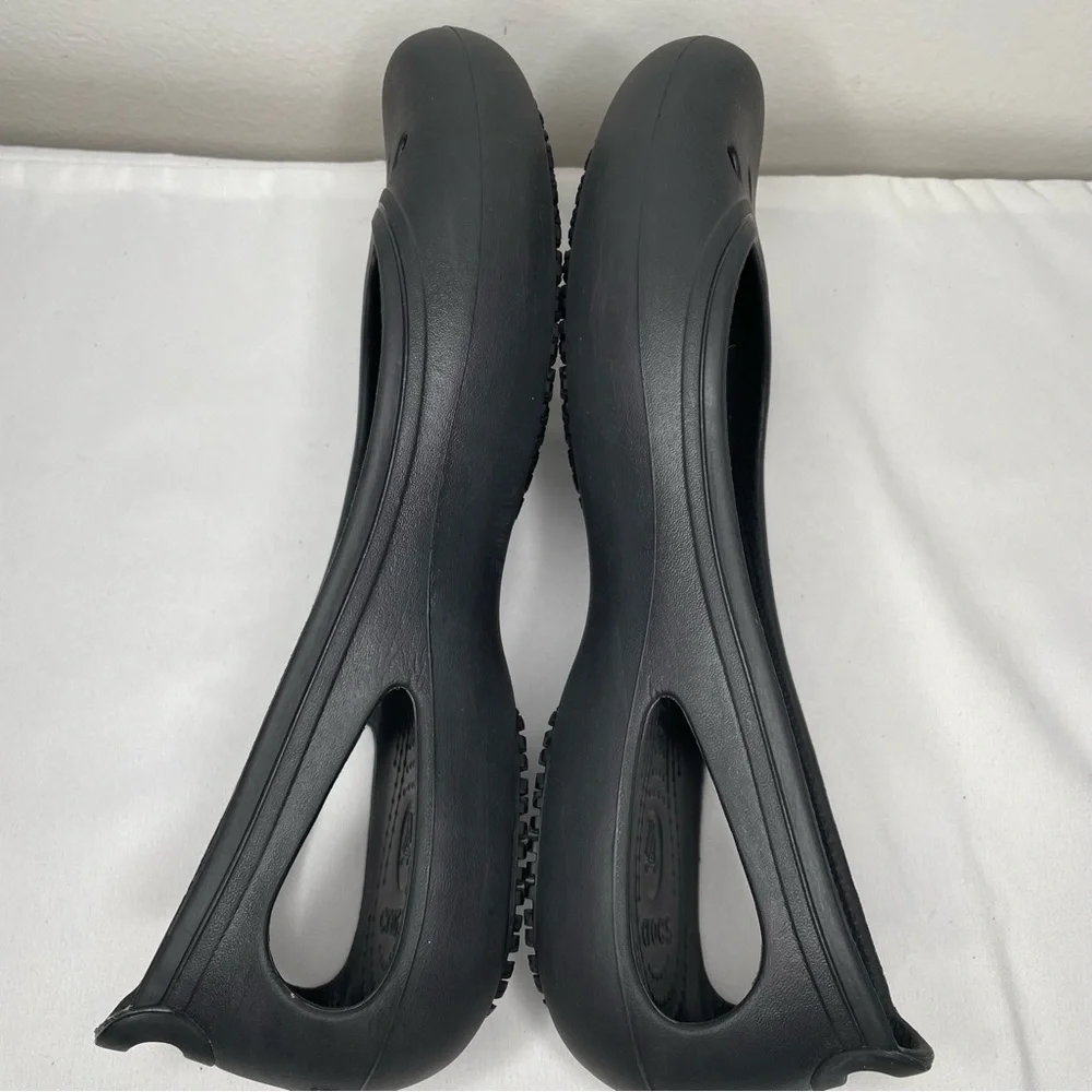 Crocs Black Rubber Slip On Ballet Flat Slip Resistant Safety Work Women Shoes 9